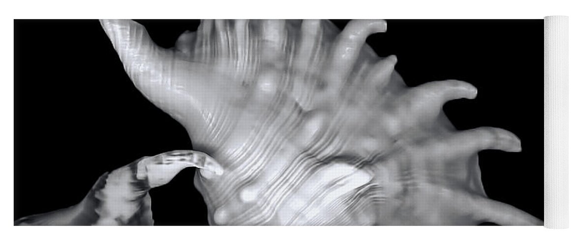 Mollusk Shell Yoga Mat featuring the digital art Shell in Black and White 2 by Cathy Anderson