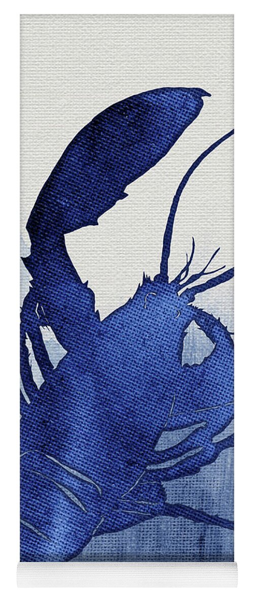 Lobster Yoga Mat featuring the painting Shibori Blue 3 - Lobster over Indigo Ombre Wash by Audrey Jeanne Roberts