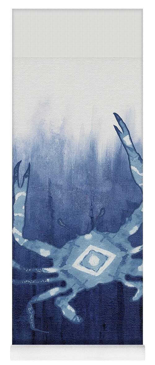 Blue Crab Yoga Mat featuring the painting Shibori Blue 4 - Patterned Blue Crab over Indigo Ombre Wash by Audrey Jeanne Roberts
