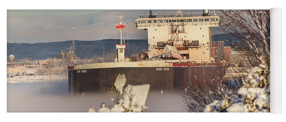 Freighter Yoga Mat featuring the photograph Ship Burns Harbor Winter Sault Michigan -6751 by Norris Seward