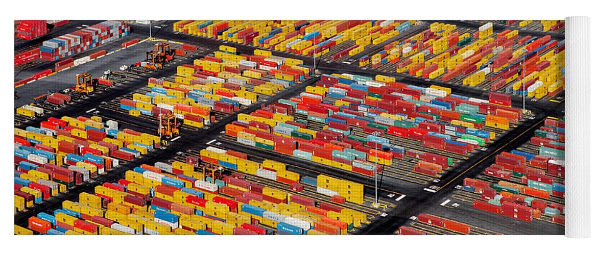 Heavy Industry Yoga Mat featuring the photograph Shipping Container Yard by Phil Degginger