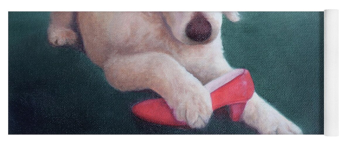Dog With Shoe Yoga Mat featuring the painting Shoe Fetish by Marg Wolf
