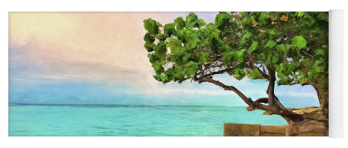 Hawaii Yoga Mat featuring the painting Shoreline Near Waikiki by Dominic Piperata