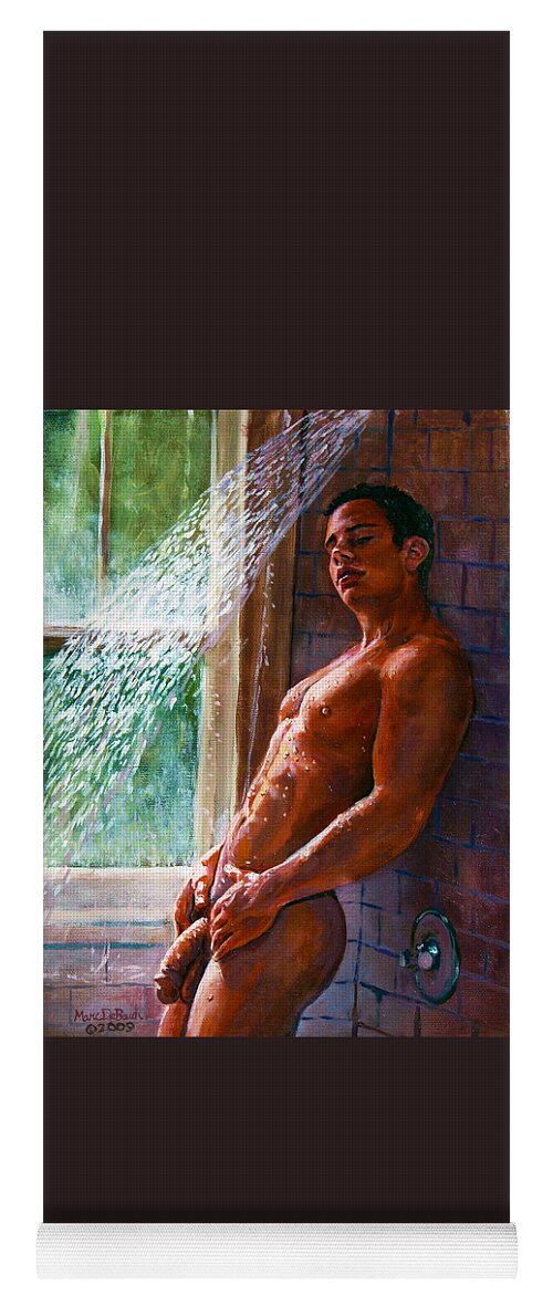 Male Nude Yoga Mat featuring the painting Shower Seduction by Marc DeBauch