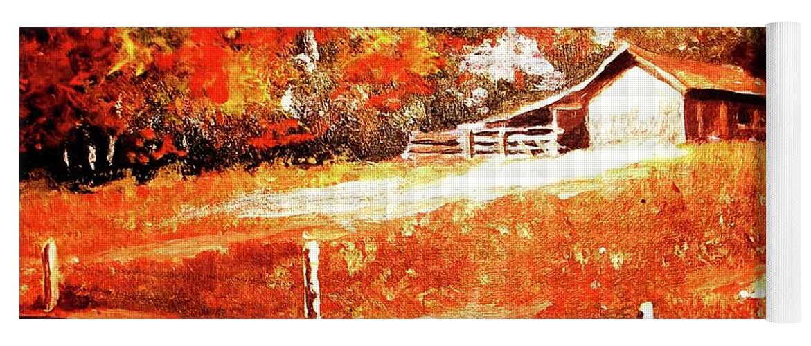Farmhouse Yoga Mat featuring the painting Signs of Autumn by Al Brown