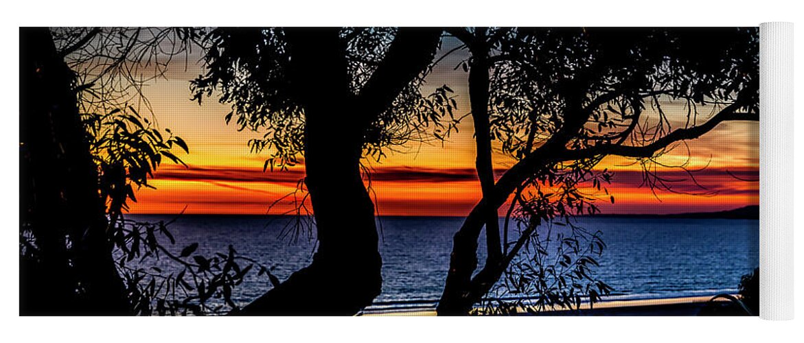 Sunset Silhouettes Yoga Mat featuring the photograph Silhouettes Over Blue Water by Gene Parks