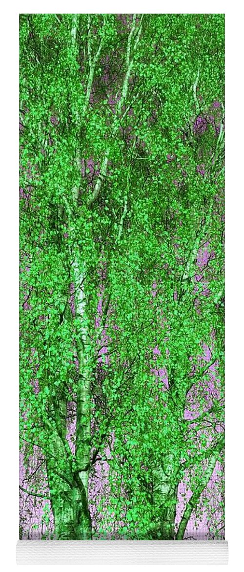 Silverbirch Yoga Mat featuring the photograph Silver Birch in Green by Rowena Tutty