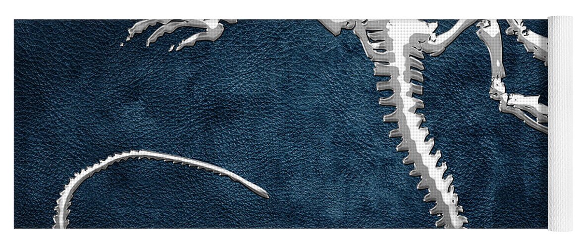 Precious Bones By Serge Averbukh Yoga Mat featuring the photograph Silver Iguana Skeleton on Blue Silver Iguana Skeleton on Blue by Serge Averbukh