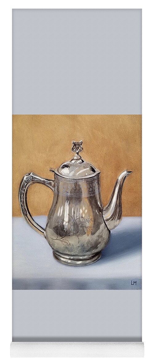Oil Yoga Mat featuring the painting Silver Teapot by Linda Merchant