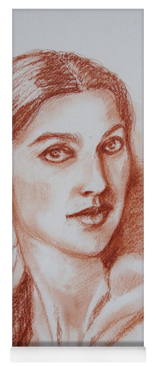 This Portrait Sketch Is Of Jhumpa Lahiri Yoga Mat featuring the drawing Sketch in conte crayon by Asha Sudhaker Shenoy