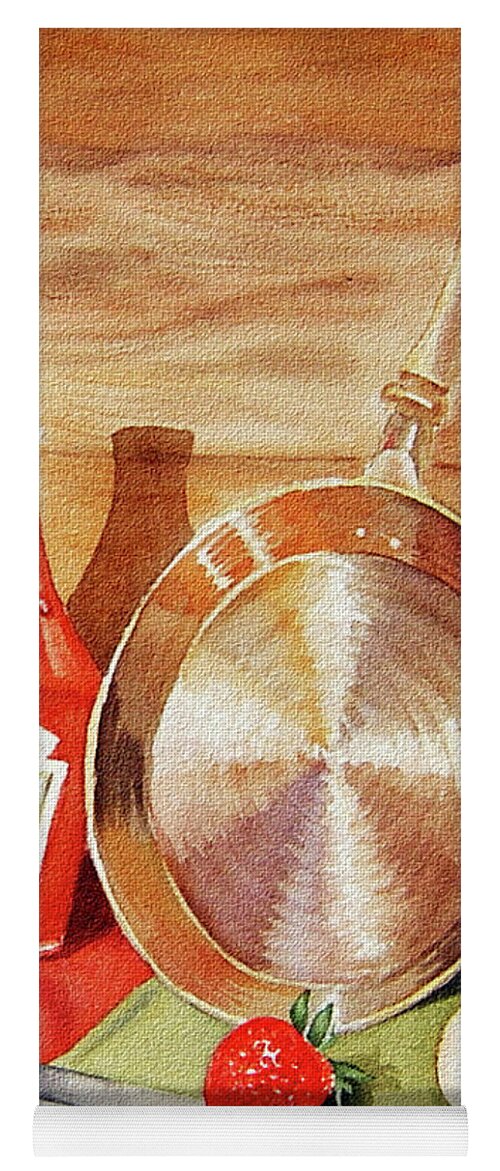 Breakfast Yoga Mat featuring the painting Skillet Eggs And Heinz Ketchup Watercolor by Irina Sztukowski