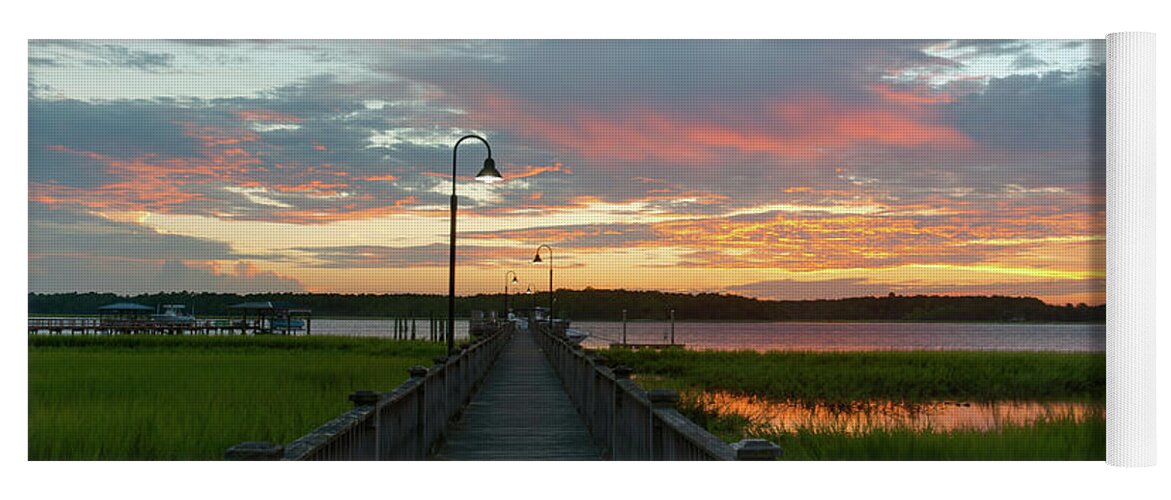 Sunset Yoga Mat featuring the photograph Sky Glow over the Wando River by Dale Powell