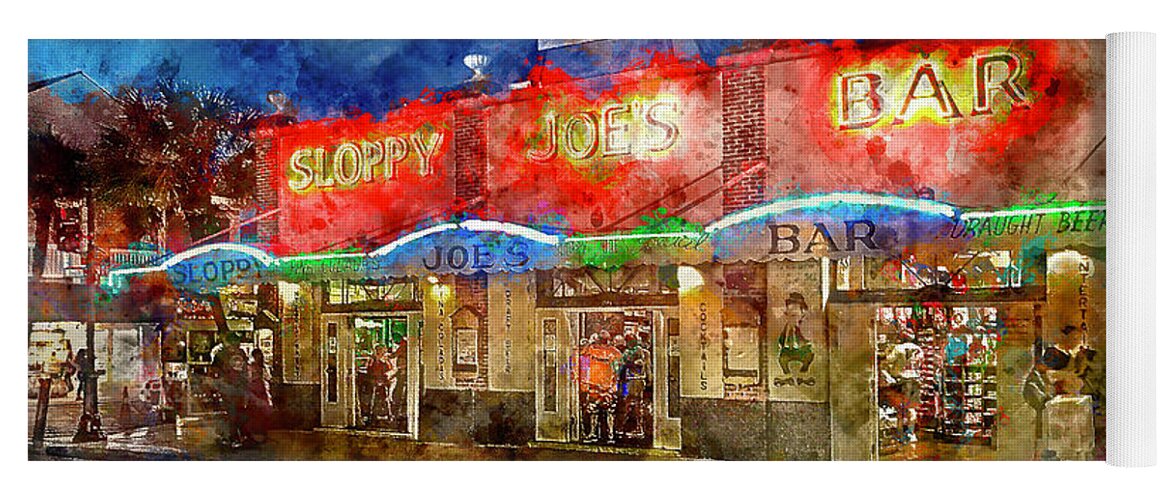 Sloppy Joes Yoga Mat featuring the painting Sloppy Joes Key West by Jon Neidert