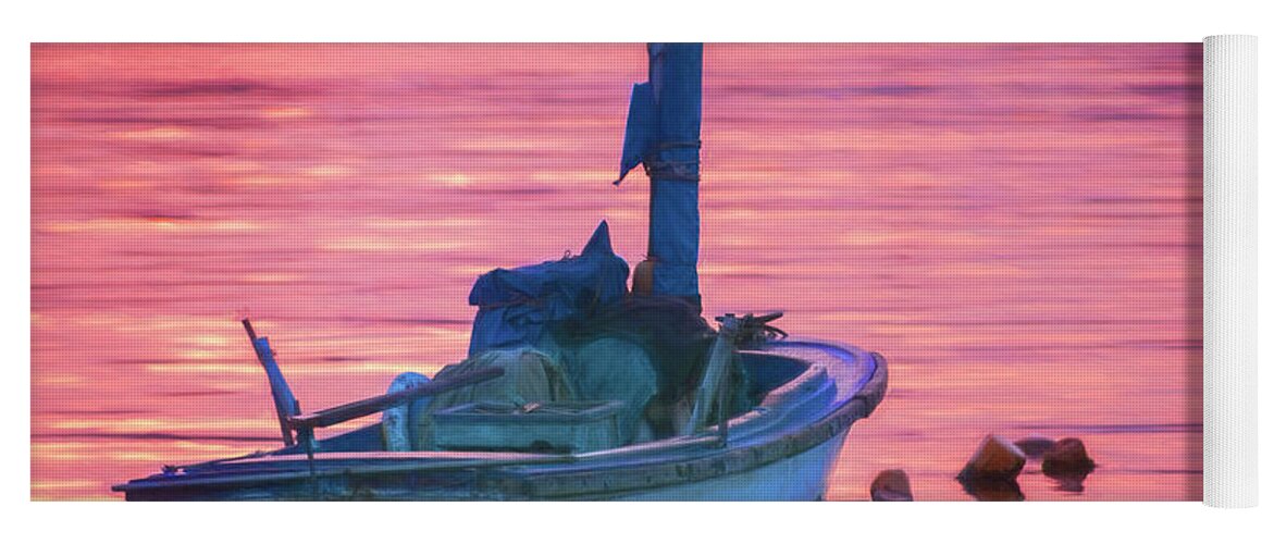 Havana Yoga Mat featuring the photograph Small Boat at Dawn Havana Cuba by Joan Carroll