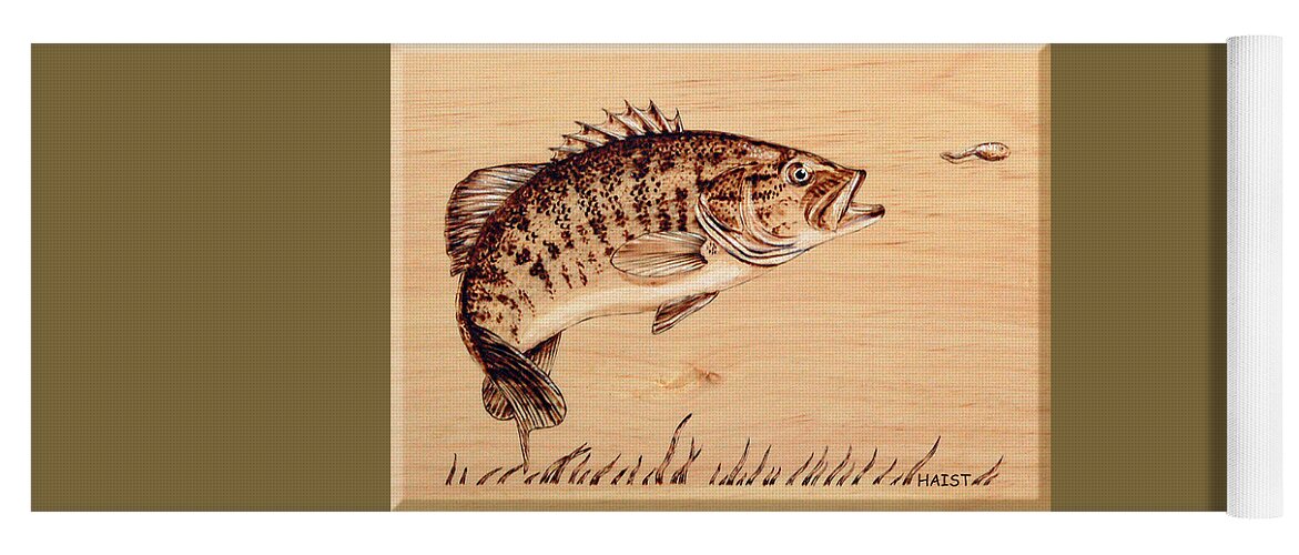 Fish Yoga Mat featuring the pyrography Small Mouth Bass by Ron Haist