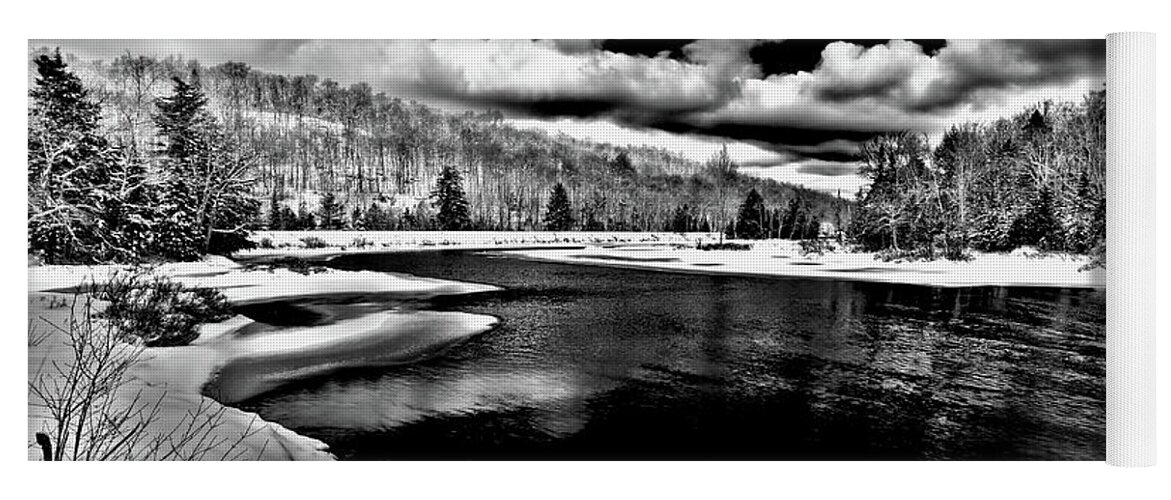 Landscapes Yoga Mat featuring the photograph Snow at the River - BW by David Patterson