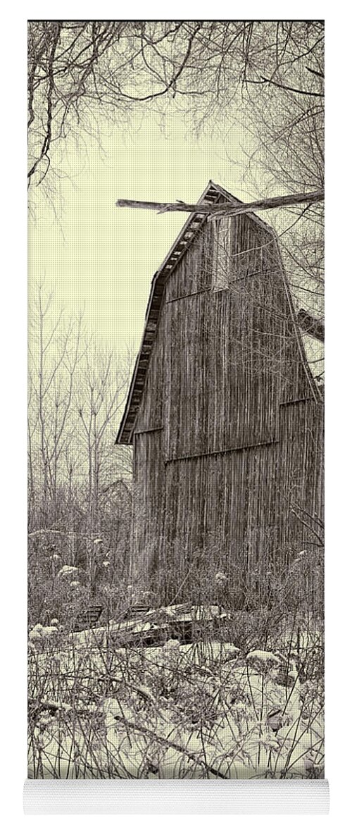 Architecture Yoga Mat featuring the photograph Snow Covered Barn Black and White by LeeAnn McLaneGoetz McLaneGoetzStudioLLCcom