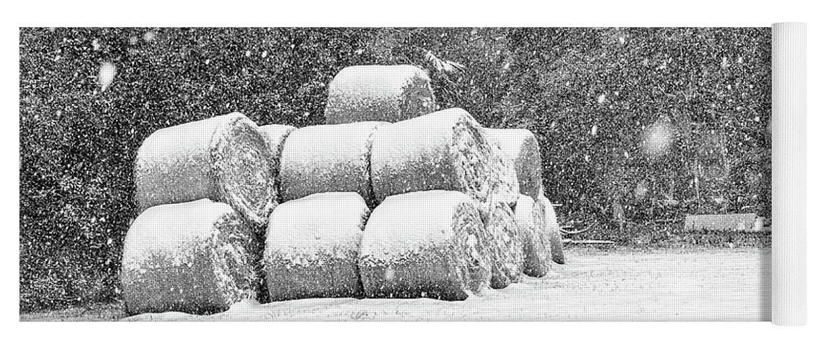 Chisolm Yoga Mat featuring the photograph Snow Covered Hay Bales by Scott Hansen