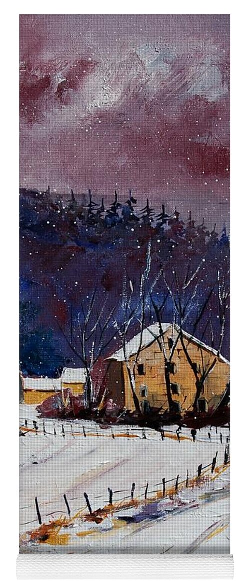 Landscape Yoga Mat featuring the painting Snow In Sechery by Pol Ledent