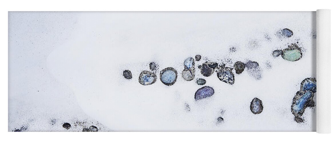 Theresa Tahara Yoga Mat featuring the photograph Snow Pebbles Left by Theresa Tahara