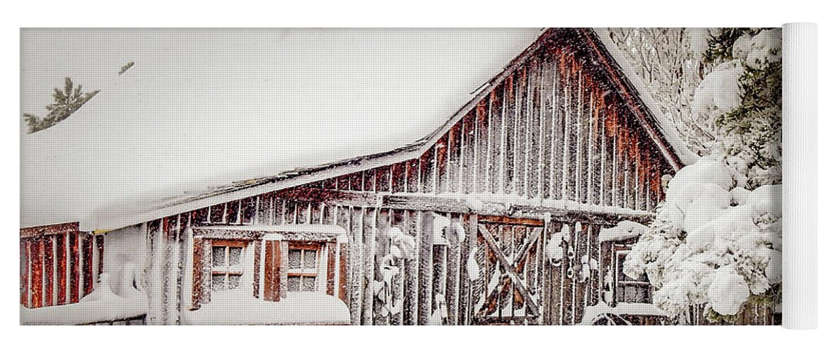 Antiques Yoga Mat featuring the photograph Snowy Country Barn by Dawn Key