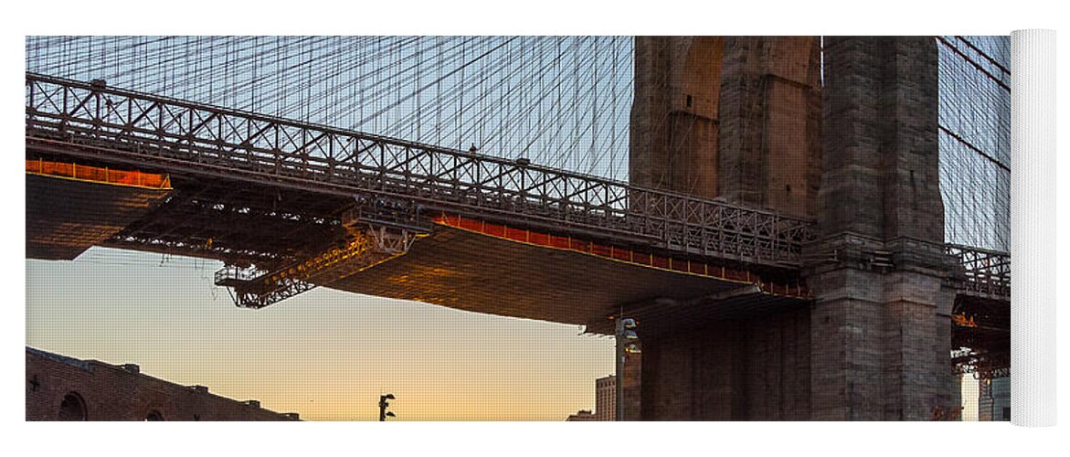 Brooklyn Bridge Yoga Mat featuring the photograph Snowy Sunset Under the Brooklyn Bridge by Alissa Beth Photography