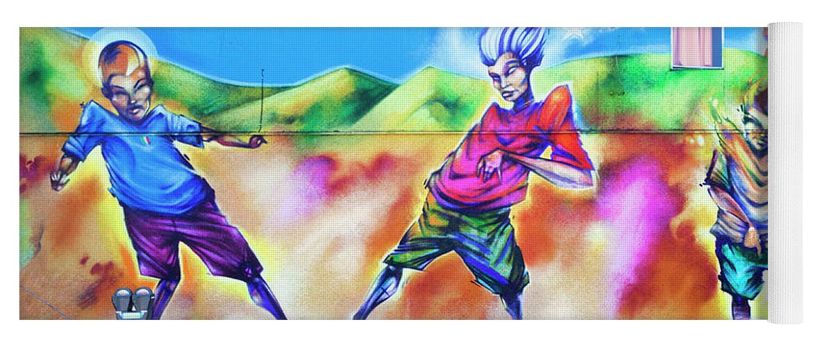 Colorful Yoga Mat featuring the photograph Soccer Graffiti by Theresa Tahara