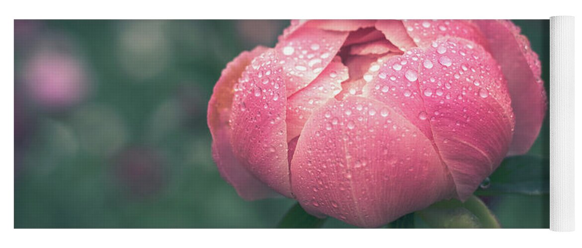 Cheryl Baxter Photography Yoga Mat featuring the photograph Soft Peony in the Rain by Cheryl Baxter