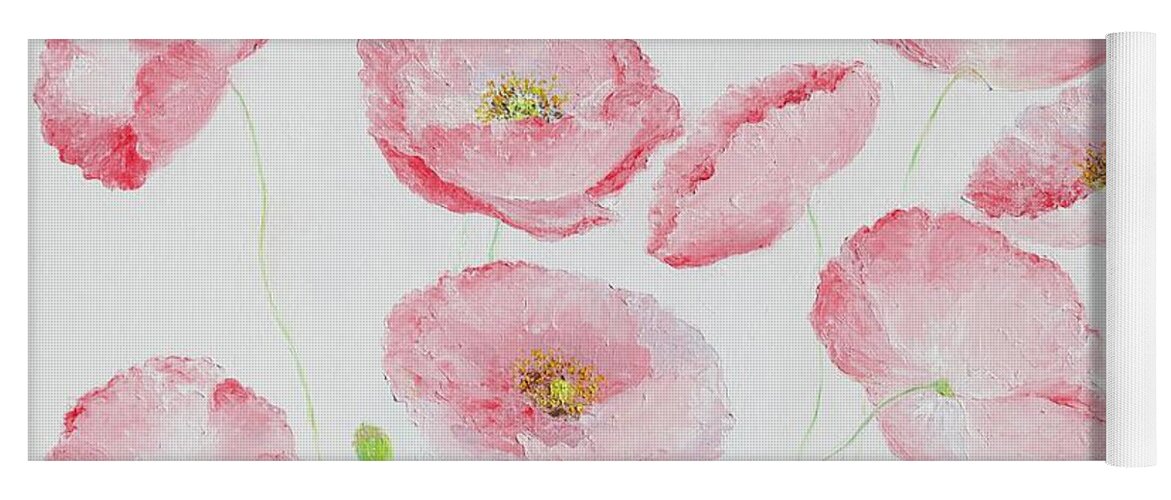 Pink Poppies Yoga Mat featuring the painting Soft Pink Poppies by Jan Matson