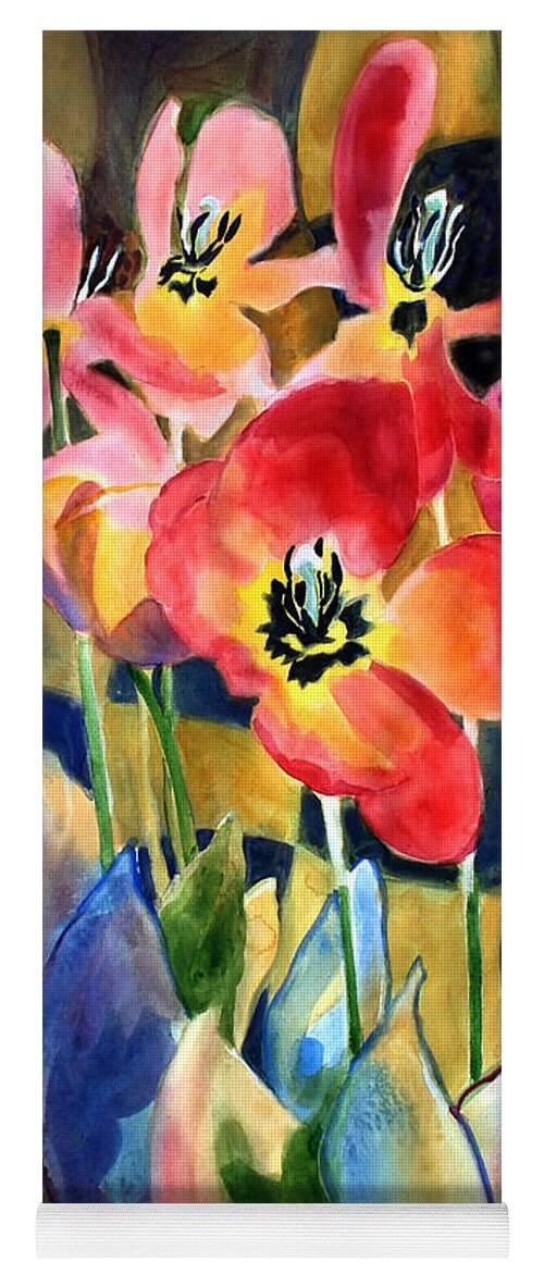 Paintings Yoga Mat featuring the painting Soft Quilted Tulips by Kathy Braud