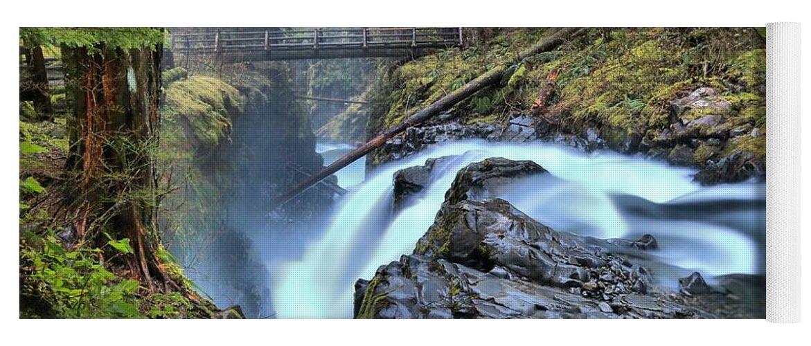 Sol Duc Yoga Mat featuring the photograph Sol Duc Canyon Bridge by Adam Jewell