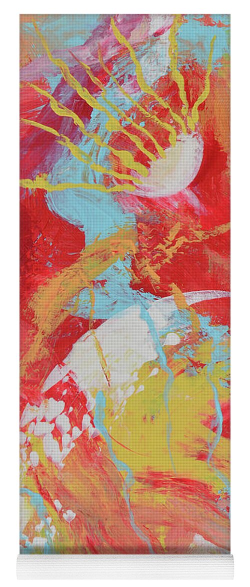 Red Abstract Yoga Mat featuring the painting Solar Flare by Donna Blackhall