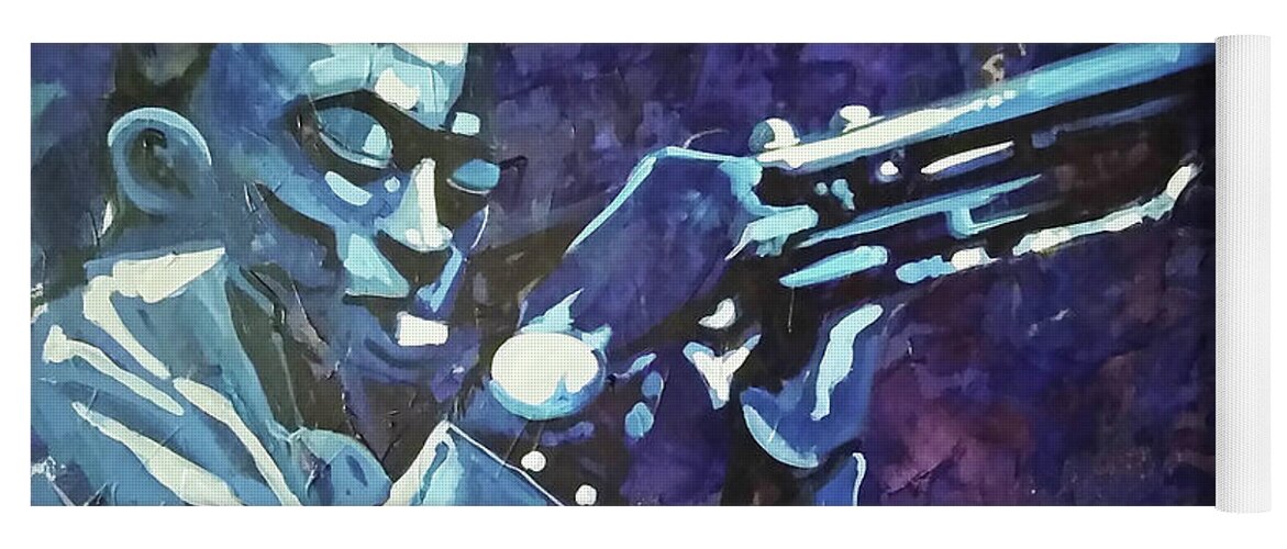 Miles Davis Blue Abstract Yoga Mat featuring the painting Some Kind of BLUE-MilesD by Femme Blaicasso