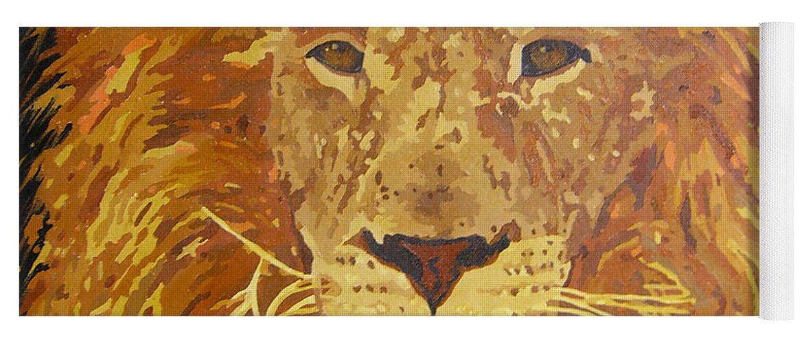 African Lion Yoga Mat featuring the painting Soon to Be King by Cheryl Bowman