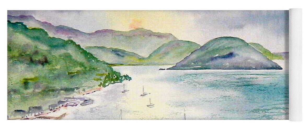 Tortola Yoga Mat featuring the painting Sopers Hole Sunset by Diane Kirk