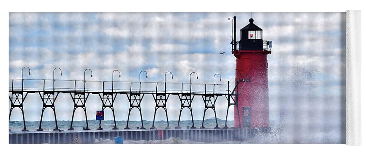 Michigan Yoga Mat featuring the photograph South Haven Lighthouse by Nicole Lloyd