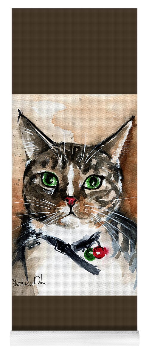 Cat Yoga Mat featuring the painting Sox the Rescued Tabby Cat by Dora Hathazi Mendes