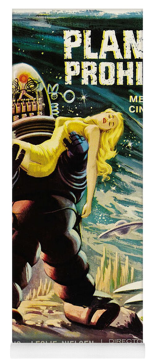 Spanish Version Yoga Mat featuring the painting Spanish version of Forbidden Planet in CinemaScope retro classic movie poster by Vintage Collectables