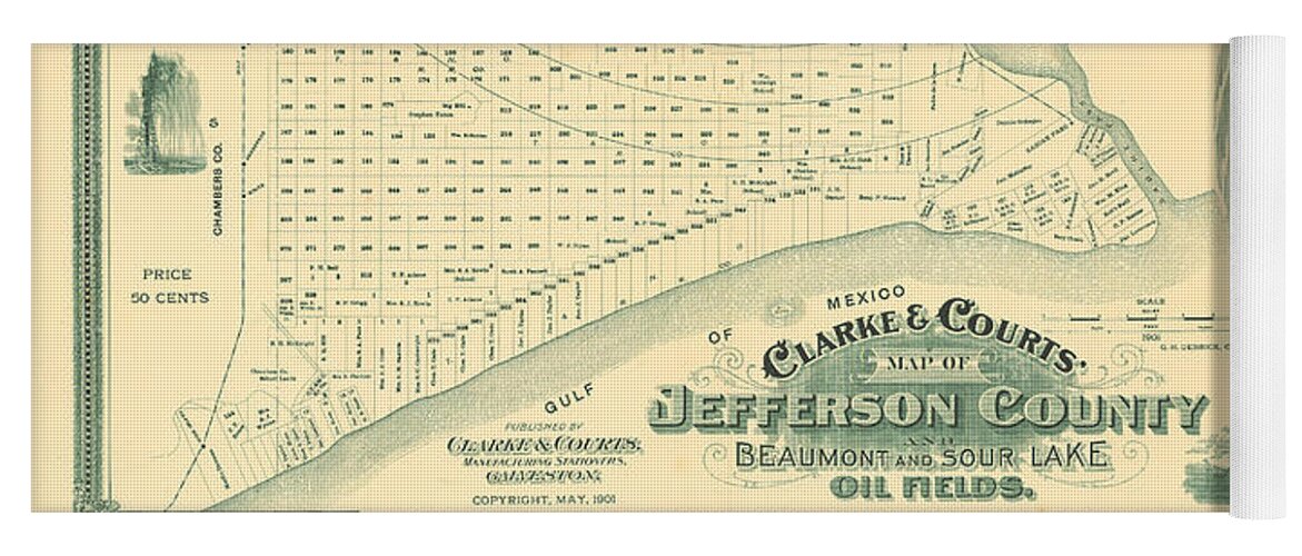 Map Yoga Mat featuring the digital art Spindletop, Jefferson Co., Beaumont and Sour Lake Oil Fields 1901 by Texas Map Store