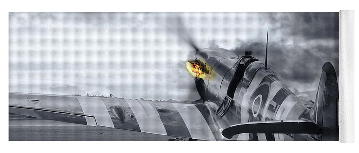 Spitfire Yoga Mat featuring the photograph Spitfire AB910 Spitting Fire by Airpower Art