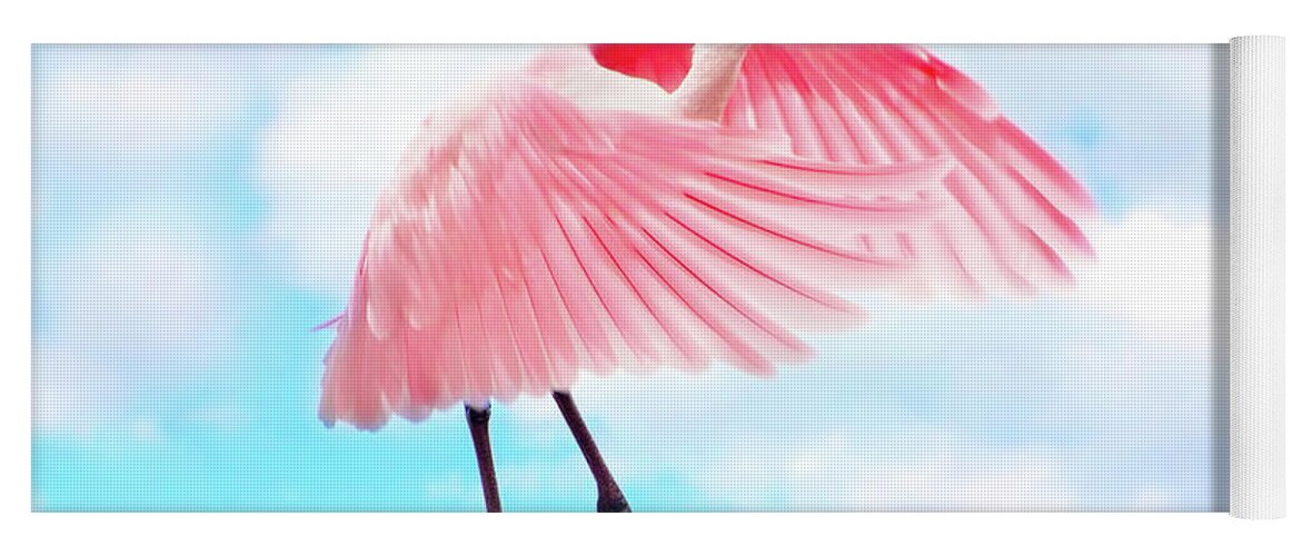 Roseate Spoonbill Yoga Mat featuring the photograph Spoonbill Launch by Mark Andrew Thomas