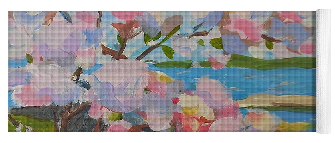 Landscape Yoga Mat featuring the painting Spring Blooms by Sea by Francine Frank