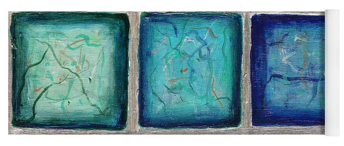 #abstract #contemporary #squares #silver Yoga Mat featuring the painting Squared in Silver by Allison Constantino