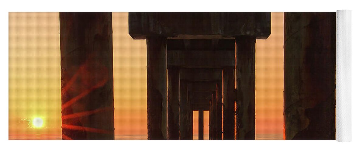 St Augustine Yoga Mat featuring the photograph St Augustine Beach Pier Sunrise by Stefan Mazzola