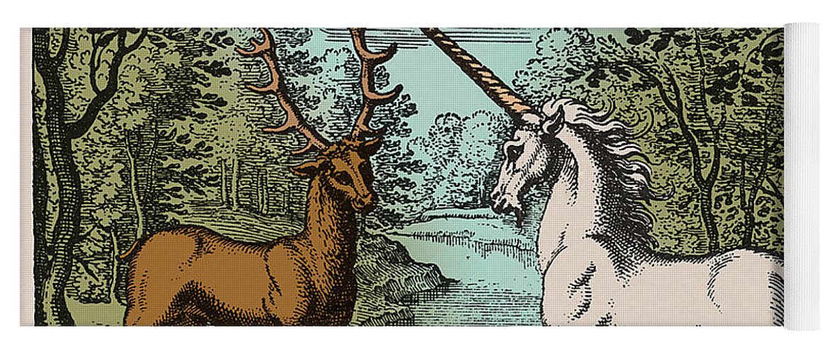 1749 Yoga Mat featuring the photograph Stag And Unicorn 18th Century by Science Source