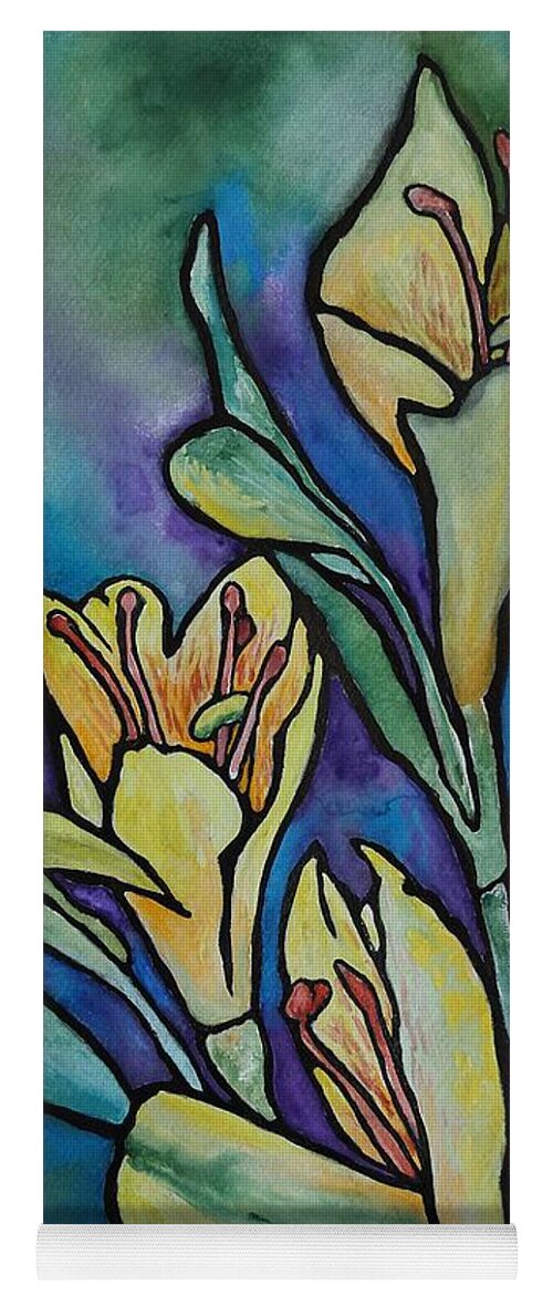 Flowers Yoga Mat featuring the painting Stained Glass Flowers by Ruth Kamenev