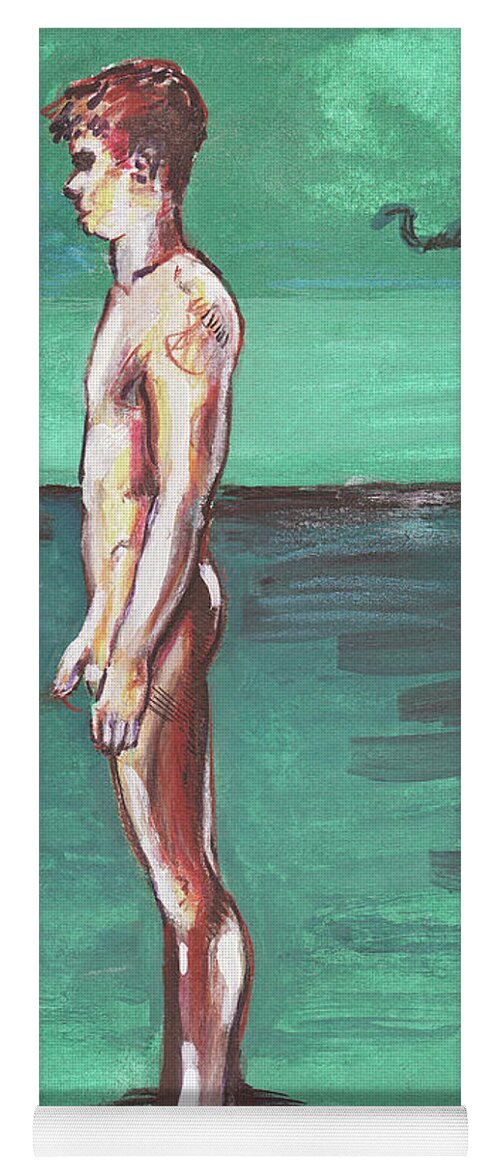 Nude Figure Yoga Mat featuring the painting Standig on a Cold Beach with Hesitation by Rene Capone