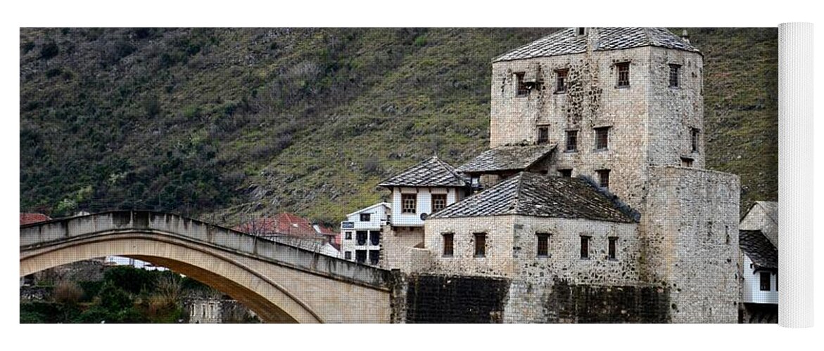 Mostar Yoga Mat featuring the photograph Stari Most Ottoman bridge and embankment fortification Mostar Bosnia Herzegovina by Imran Ahmed