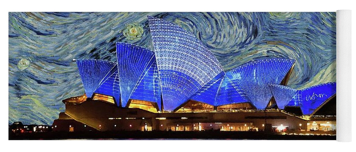 Starry Night Yoga Mat featuring the painting Starry Night Sydney Opera House by Movie Poster Prints