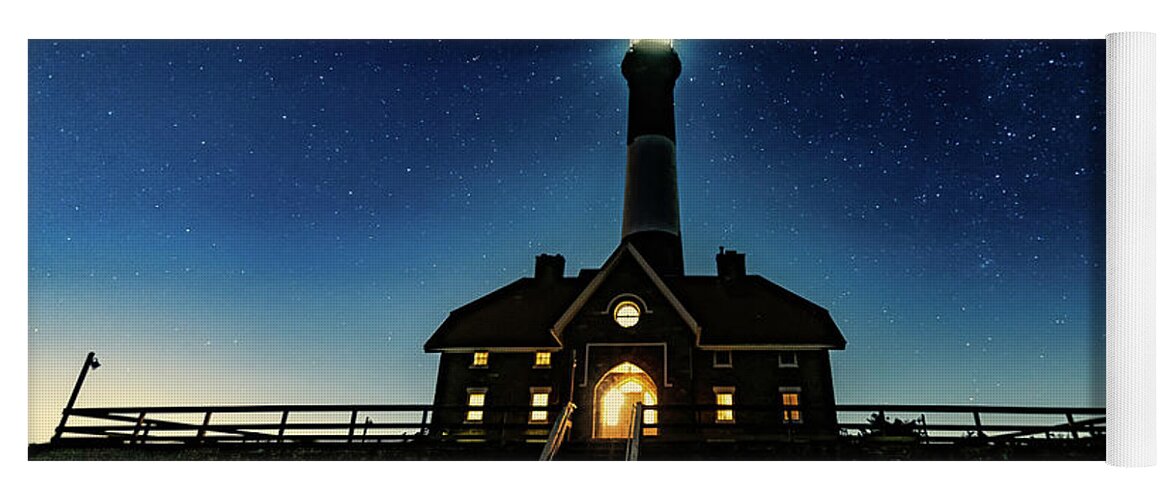 Montauk Yoga Mat featuring the photograph Stars at the Fire Island Lighthouse Lit Up At Night by Alissa Beth Photography